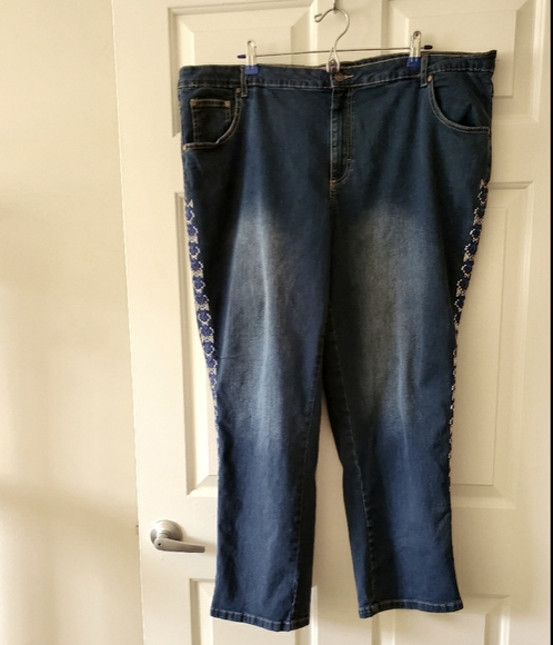 Woman Within Denim - Woman Within Embroidered Straight Leg Jeans